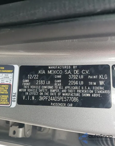 2023 Kia Forte Lx z USA, uszkodzony, nr VIN 3KPF24AD5PE577086